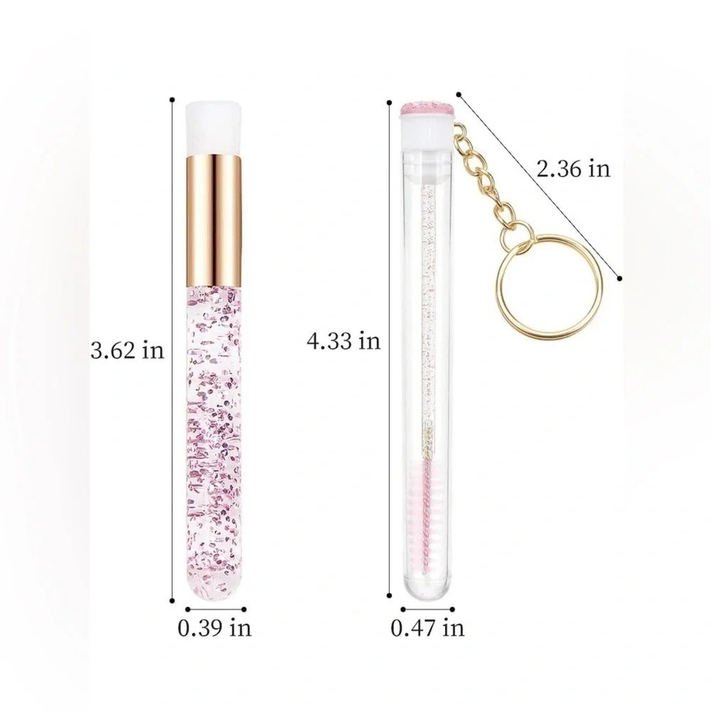 Eyelash Extension Aftercare Kit pink glitter gold keychain Lash Shampoo Brush